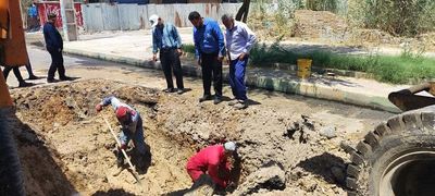 خط لوله فولادی ۴۵۰ میلیمتری آبرسانی ماهشهر شرکت آب جنوب شرق تعمیر شد